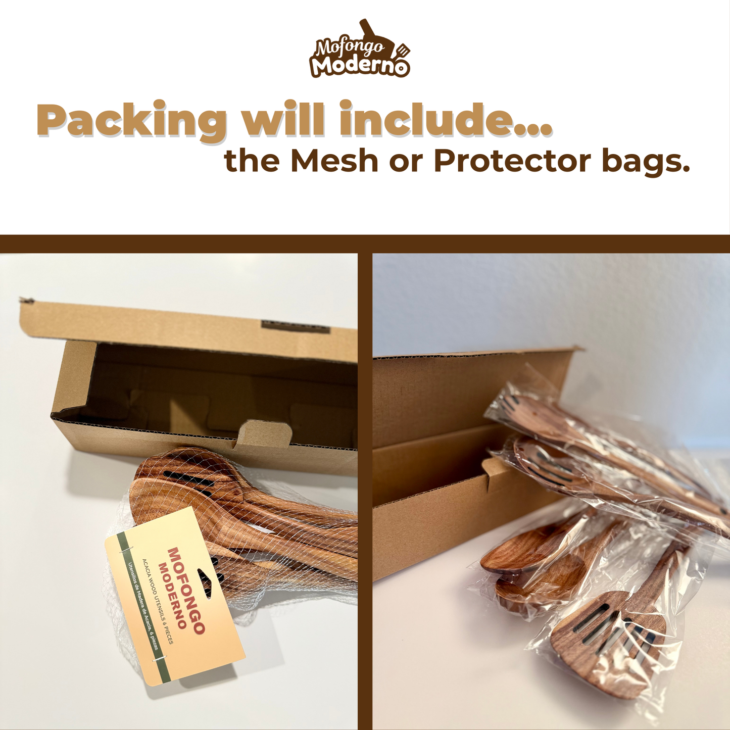 6-Piece Acacia Wood Kitchen Utensil Set - Mofongo Moderno